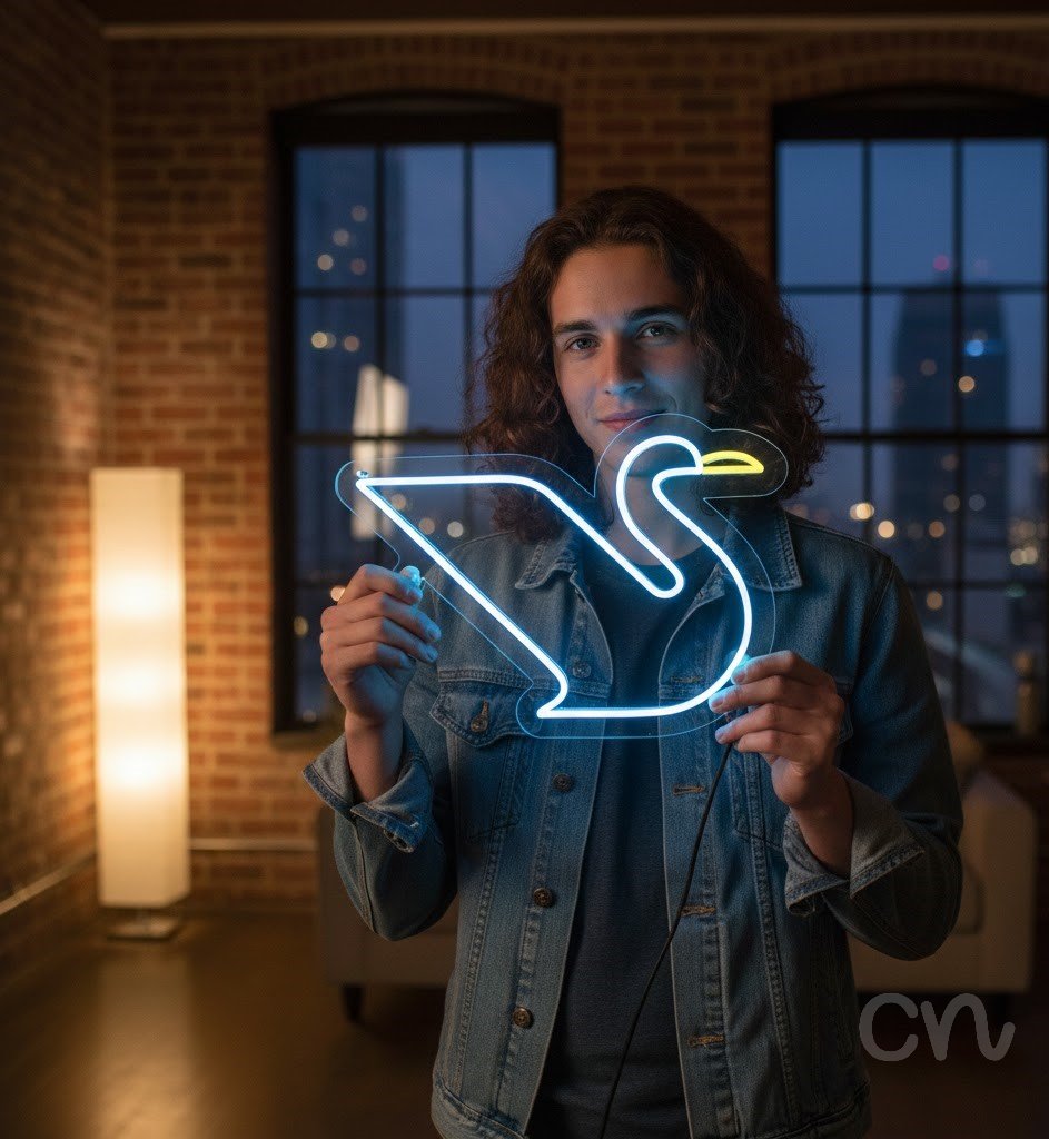 Custom Neon | Swan Shape Neon Sign | 21x24 Inches | White and Yellow Neon Sign