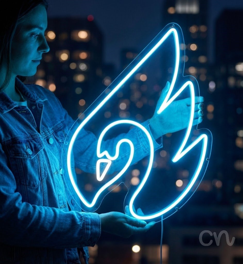 Custom Neon | Swan Design Neon Sign | 21x24 | Ice Blue Neon Sign for Home Decor