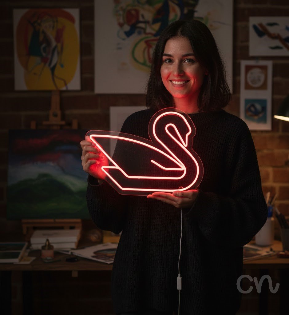 Custom Neon | Swan Neon Sign | 21x24 | Hot Pink Neon Sign for Bedroom Bar Party Decor