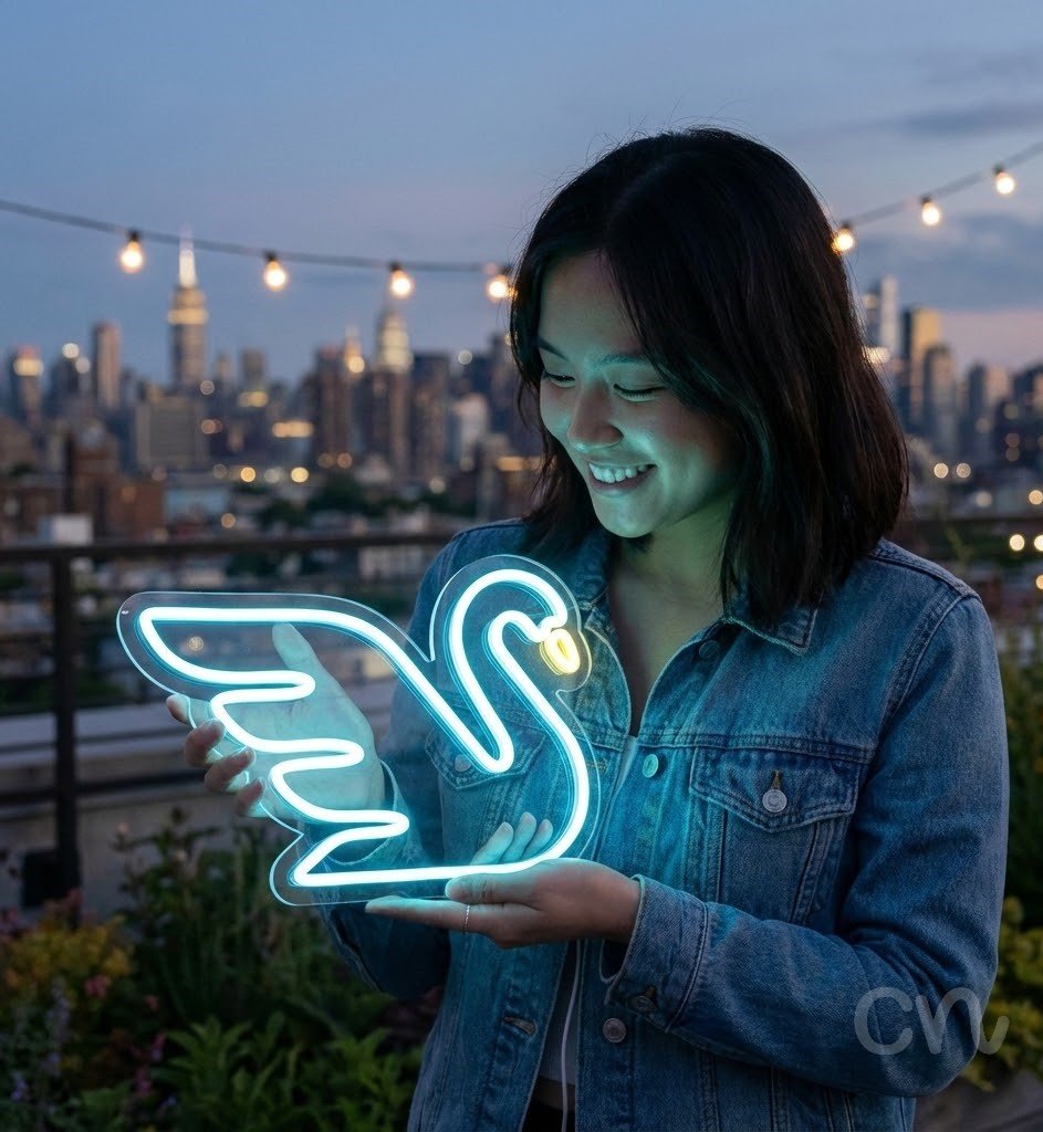 Custom Neon | Swan Neon Sign | 21x24 Inches | Ice Blue and Warm Yellow Colors