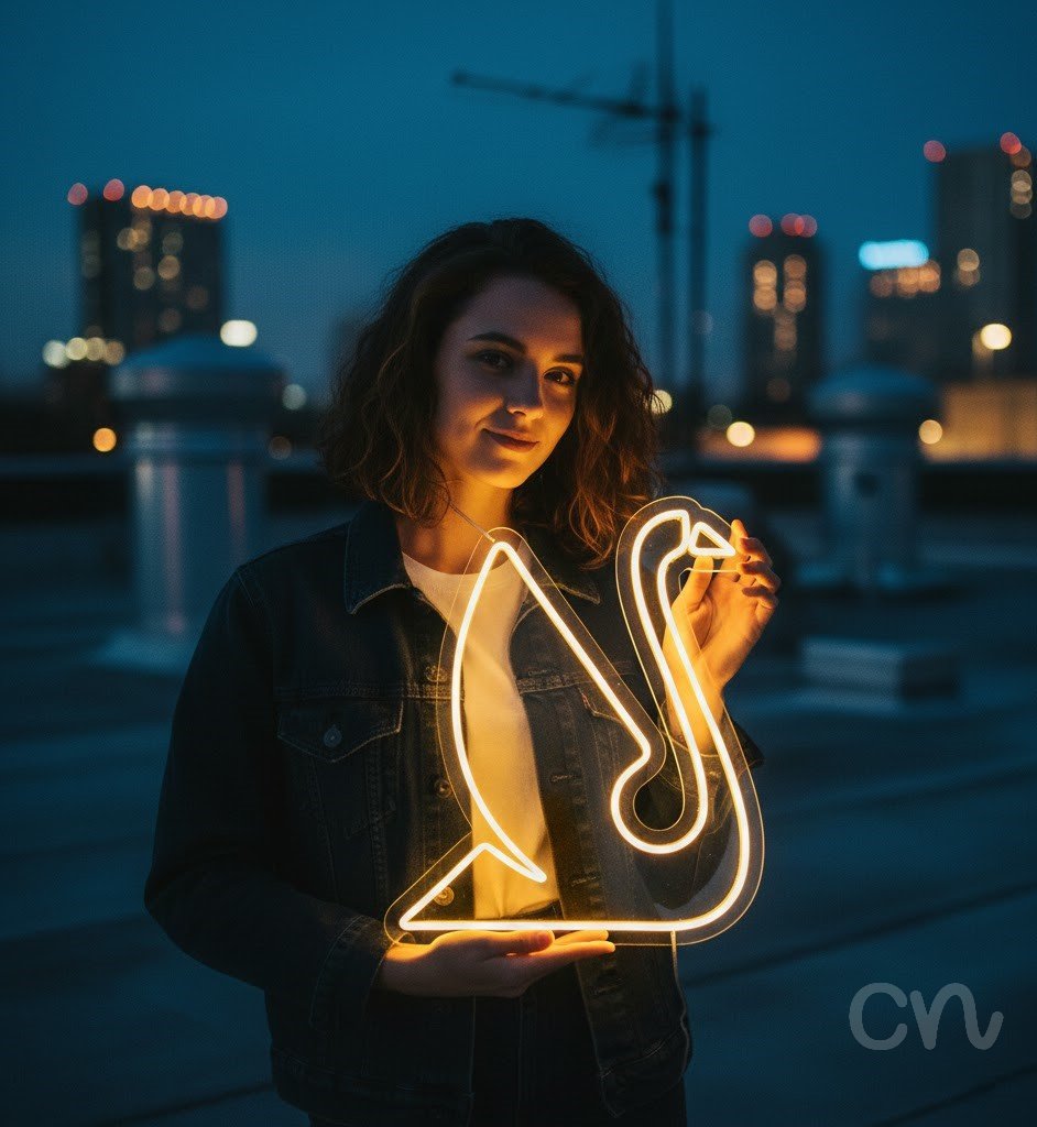 Custom Neon | Swan Neon Sign | 21x24 | Yellow Light for Home Decor and Wall Art