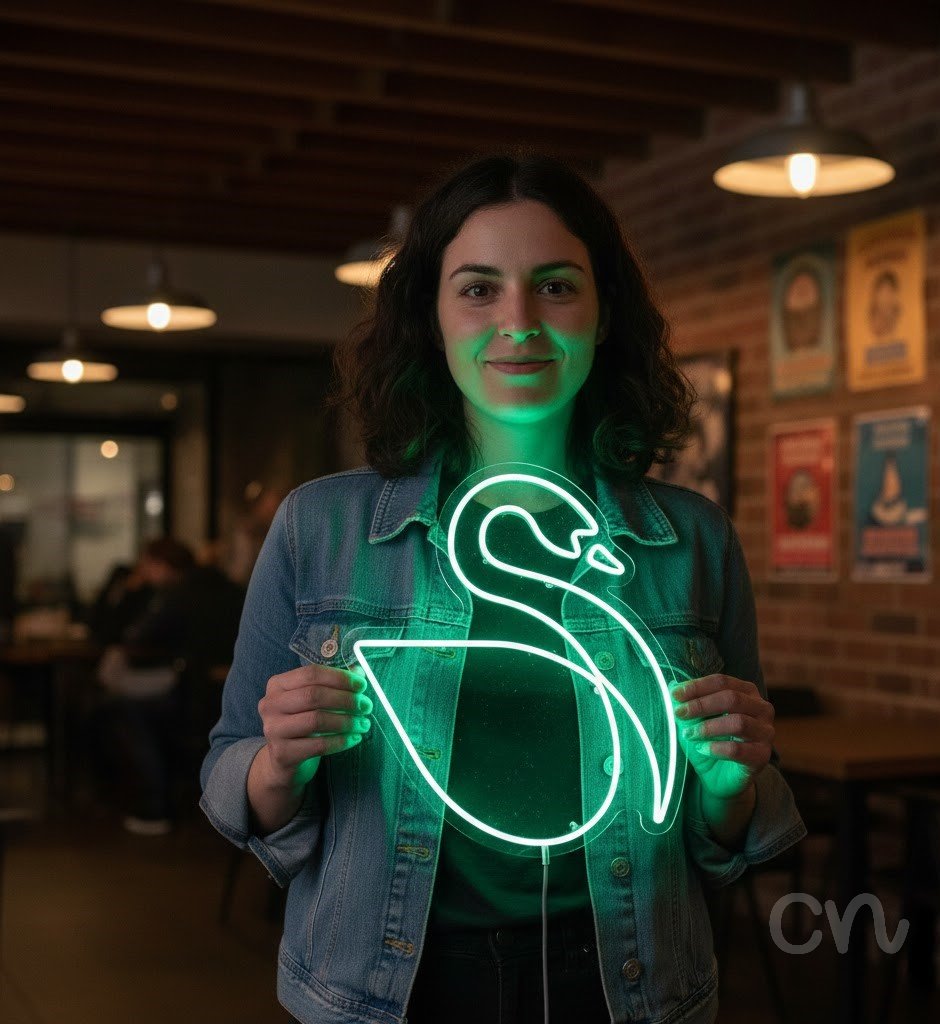 Custom Neon | Swan Neon Sign | 25x23 Inches | Green Neon Light for Home Decor