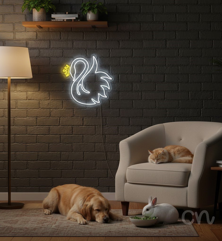 Custom Neon | Swan Neon Sign | 21x24 | Warm White, Yellow Neon Light for Home Decor 2