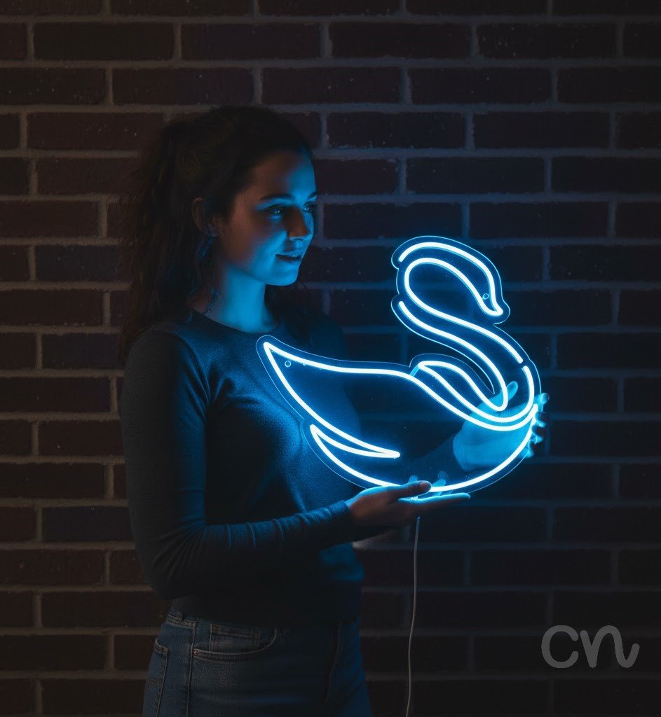 Custom Neon | Swan Neon Sign | 24x26 | Ice Blue Neon Sign for Home Decor & Wall Art