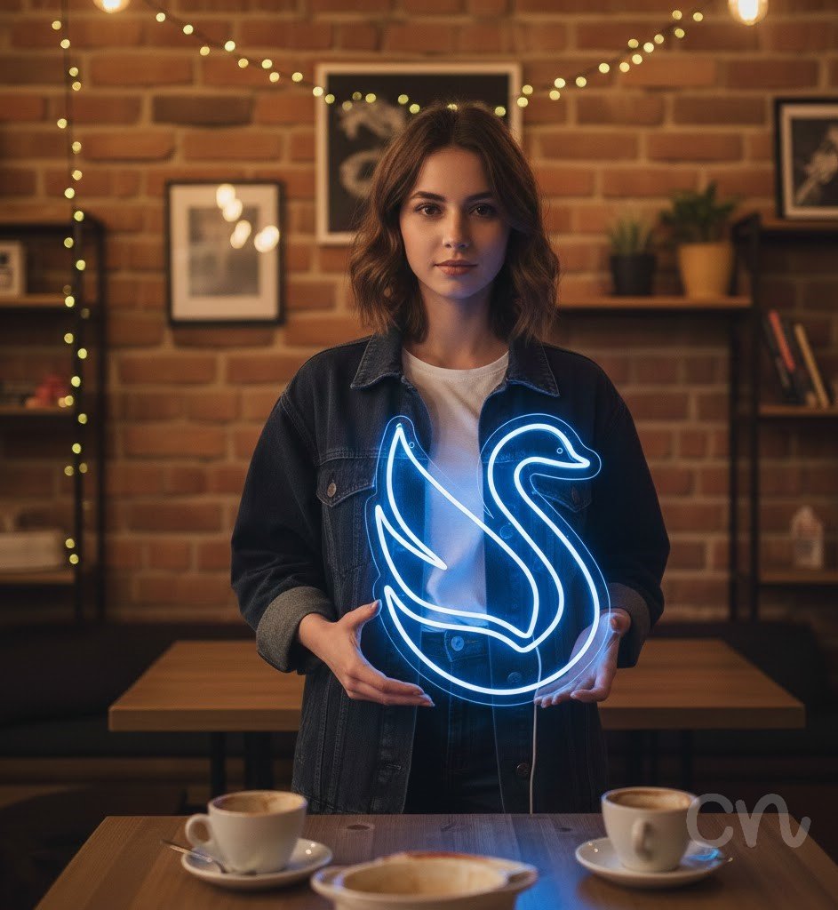 Custom Neon | Swan Neon Sign | 21x24 | Ice Blue Neon Sign for Bedroom, Decor and Party