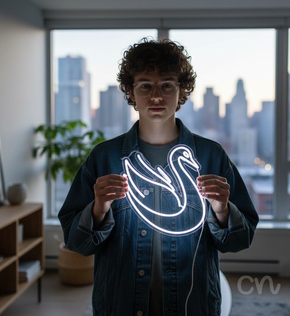 Custom Neon | Swan Neon Sign | 24x22 | White Neon Sign for Home Decor and Bedroom