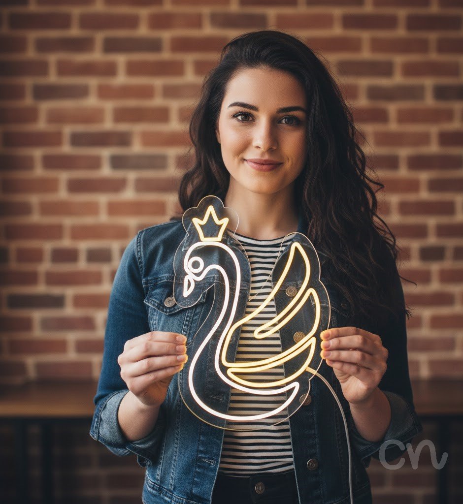 Custom Neon | Swan with Crown Neon Sign | 21x24 | Yellow