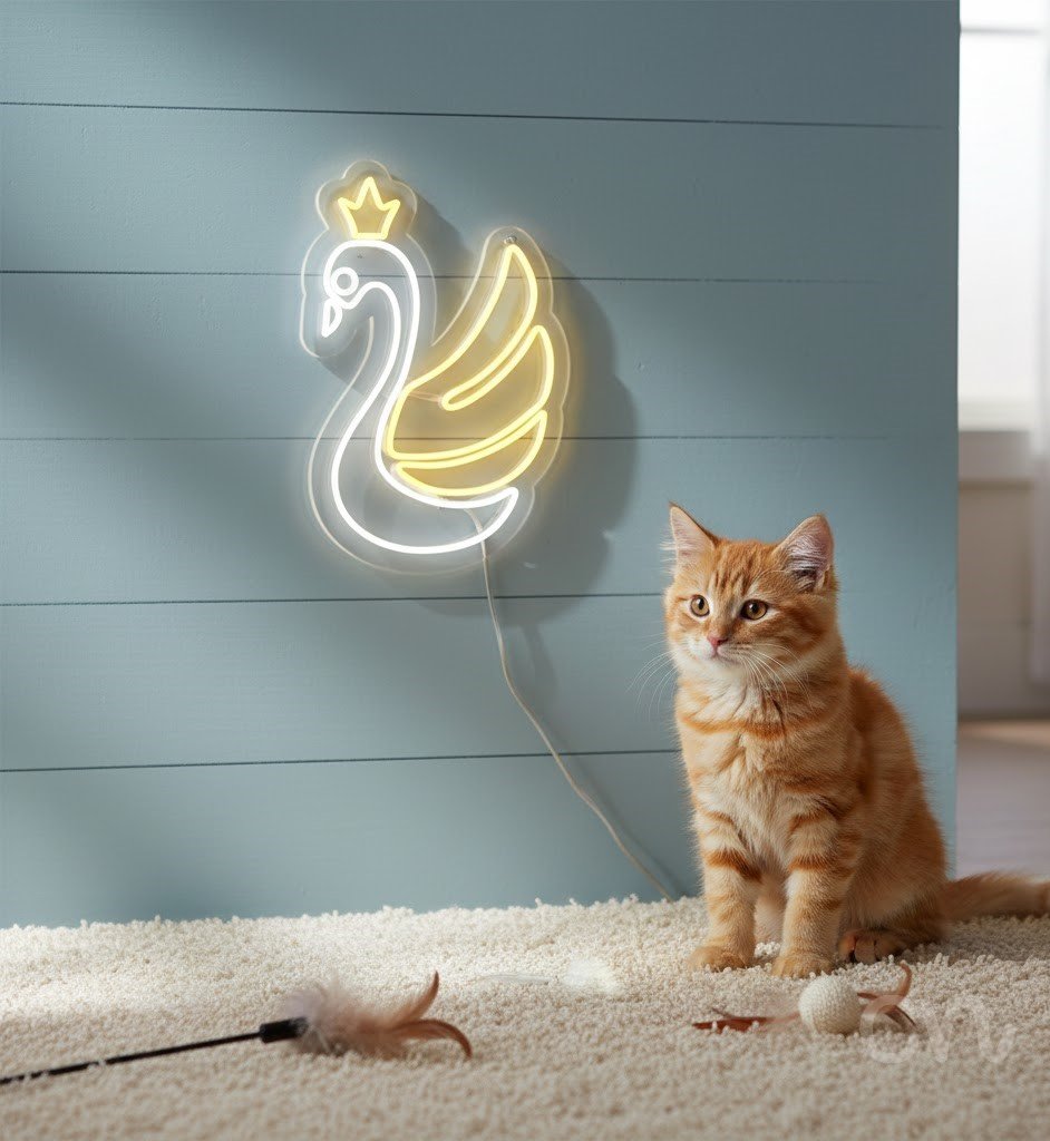 Custom Neon | Swan with Crown Neon Sign | 21x24 | Yellow Dragonfly Wall Decor 2