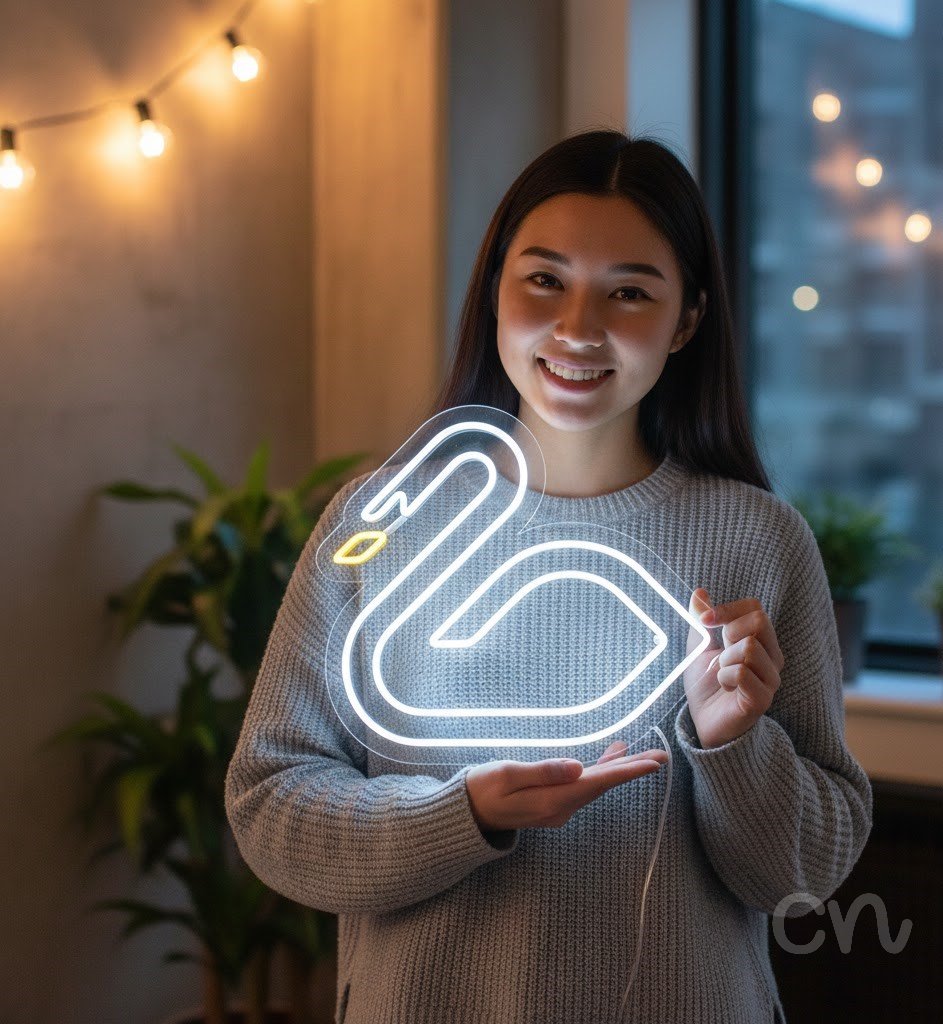 Custom Neon | Swan Neon Sign | 21x24 Inches | Warm White and Yellow Neon Sign