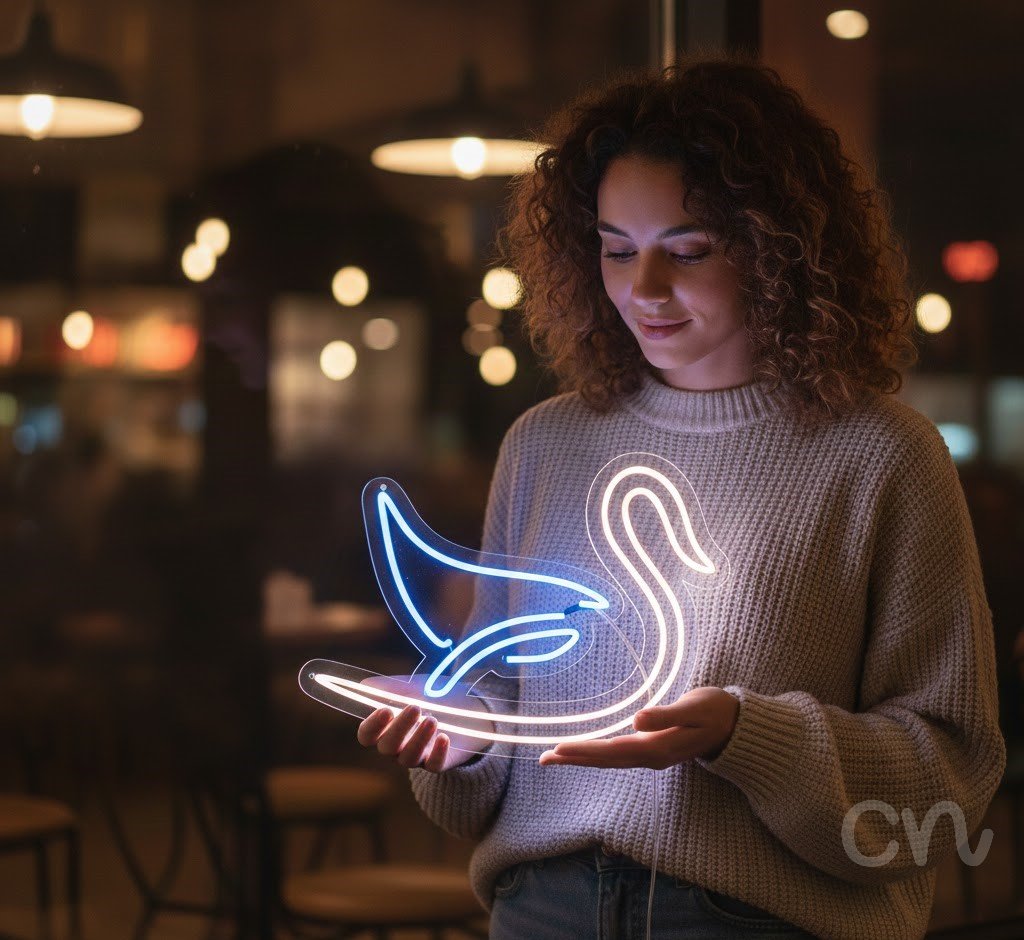 Custom Neon | Swan Neon Sign | 21x24 | Ice Blue Neon Lighting for Home Decor