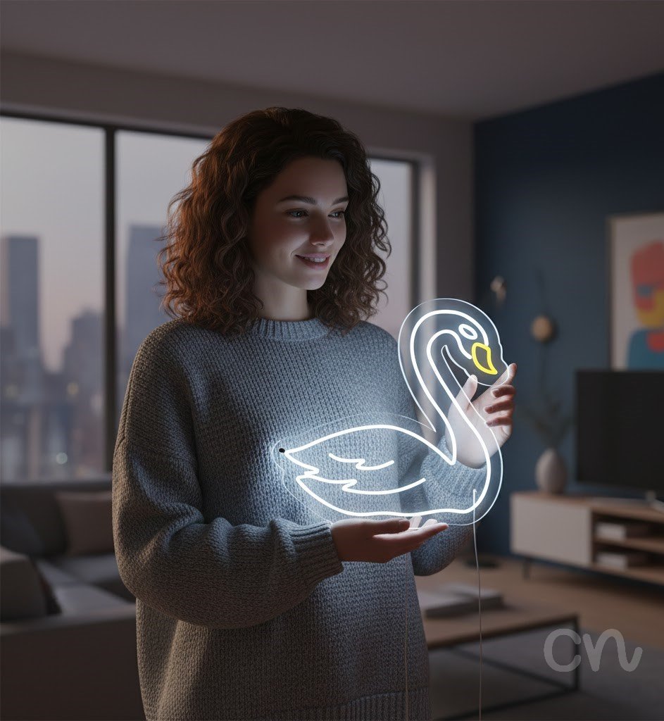 Custom Neon | Swan Neon Sign | 21x24 | Warm White and Yellow Neon Sign for Home Decor