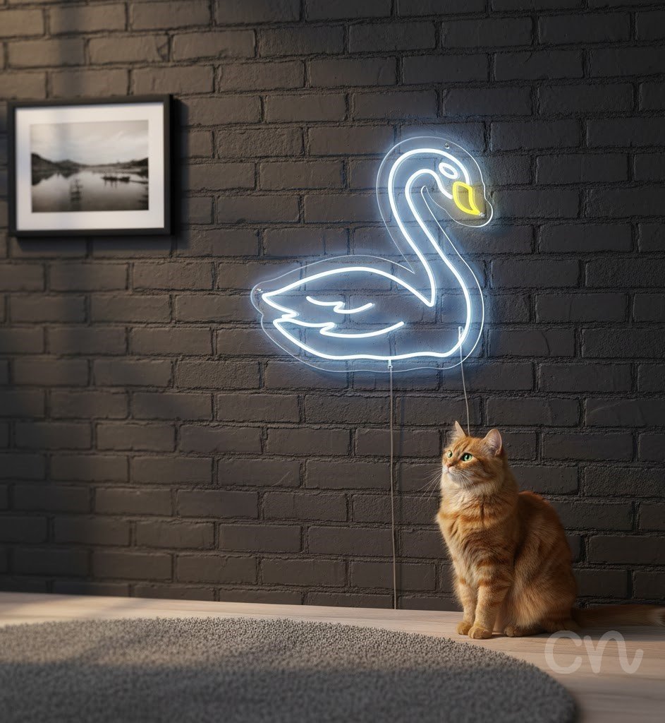 Custom Neon | Swan Neon Sign | 21x24 Inches | Warm White Pale Yellow Neon Sign 2