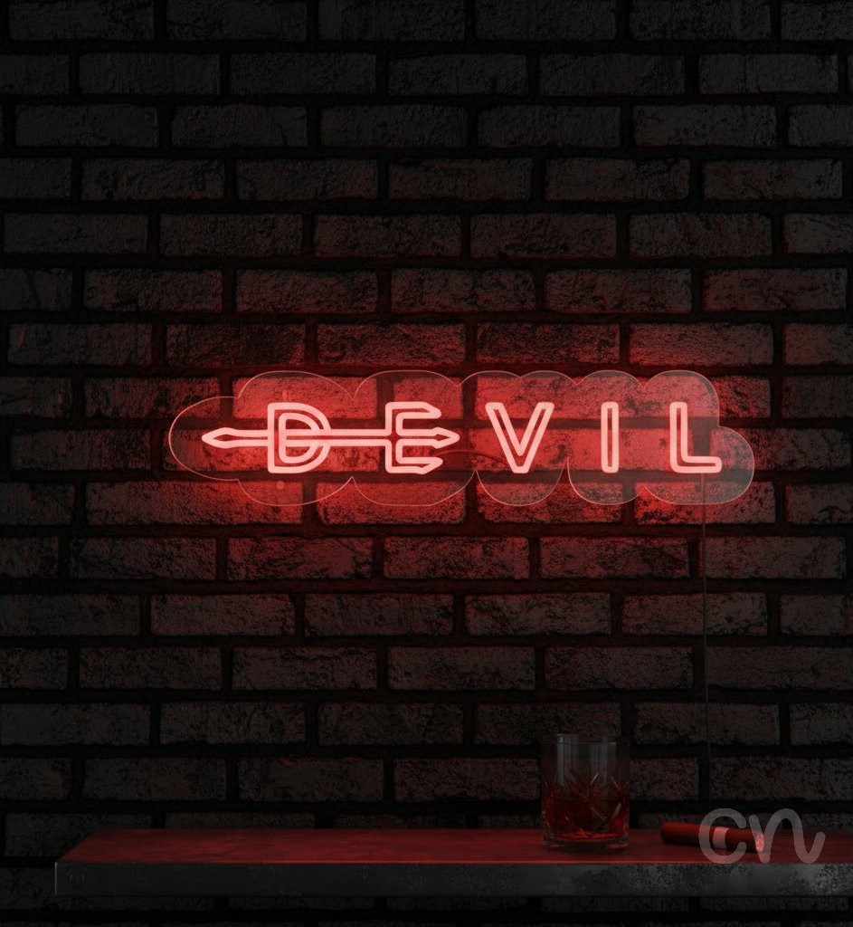Custom Neon | Devil Neon Sign | 7x30 | Hot Pink Neon Sign for Bedroom Bar Wall Decor