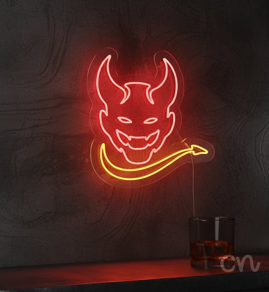 Custom Neon | Demon Face Neon Sign | 25x24 Inches | Red and Yellow Neon Sign 2