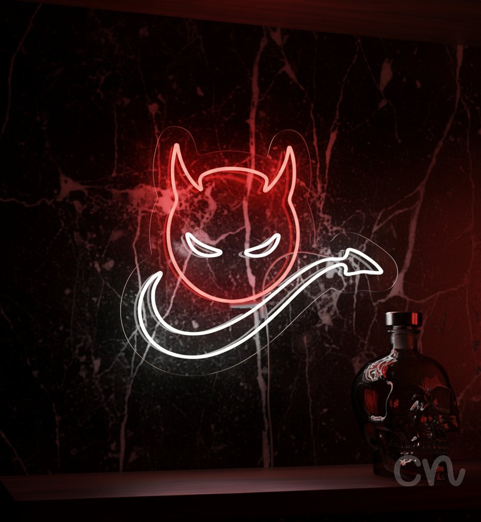 Custom Neon | Devil Face Neon Sign | 24x27 | Hot Pink and Warm White