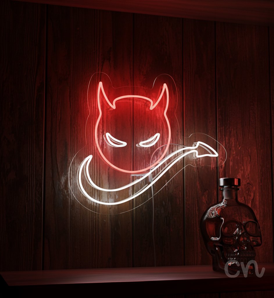 Custom Neon | Devil Face Neon Sign | 24x27 | Hot Pink and Warm White 2