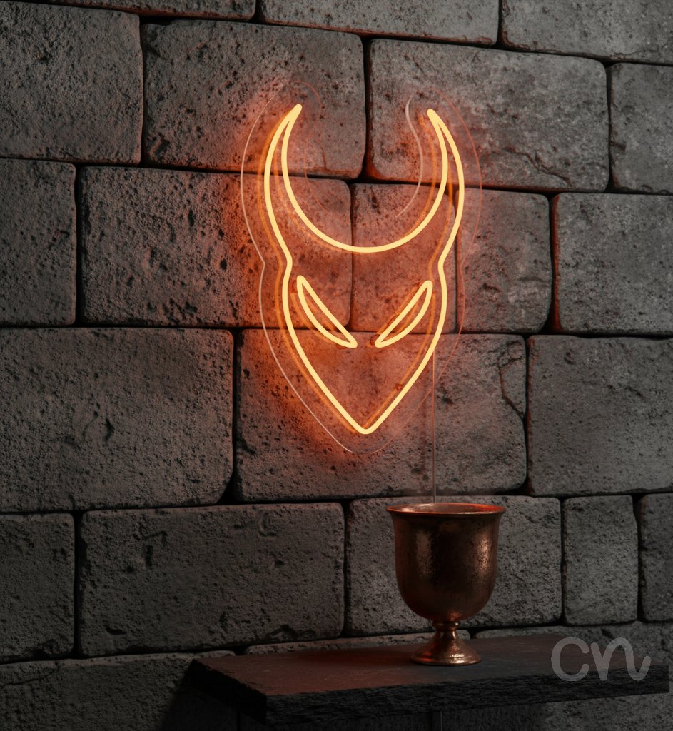 Custom Neon | Horned Mask Neon Sign | 24x16 | Orange Light for Bars Clubs Rooms 2