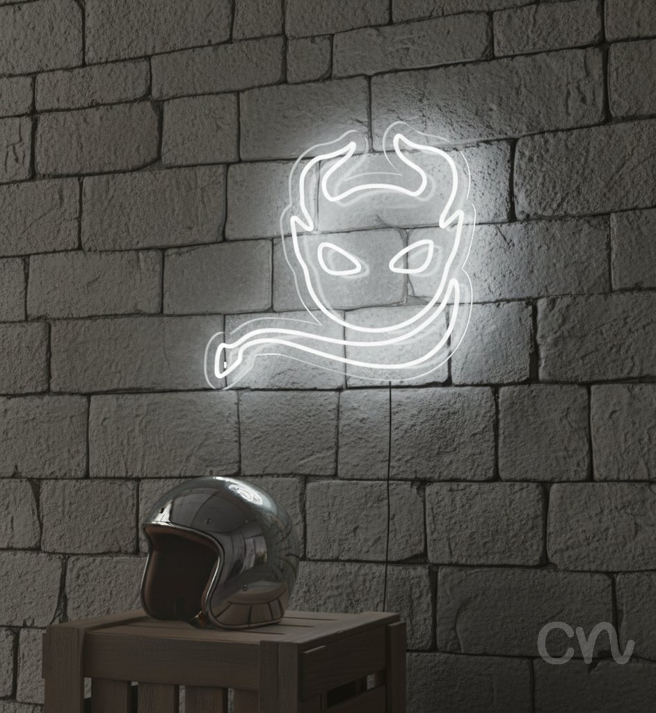 Custom Neon | Devil Face Neon Sign | 23x24 Inches | White Neon Sign for Room Decor 2