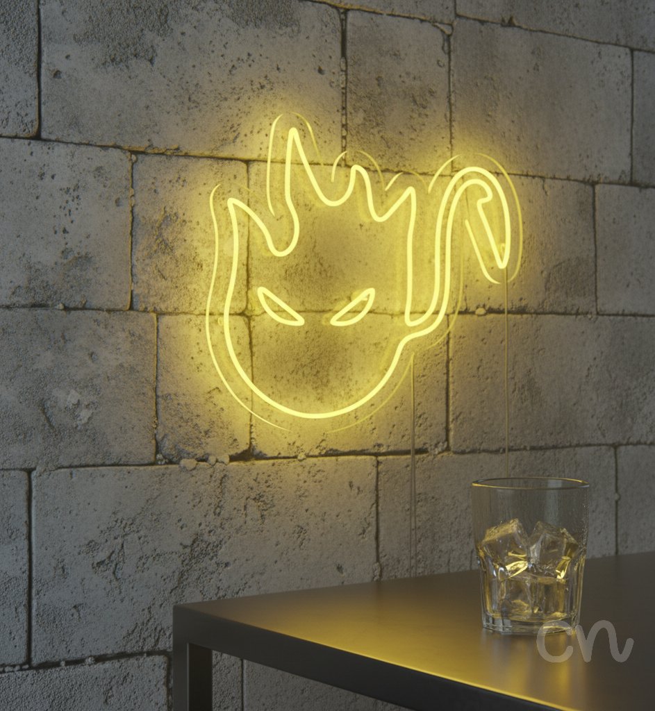 Custom Neon | Flame Face Neon Sign | 24x25 | Yellow Sign for Home Bar Bedroom Decor