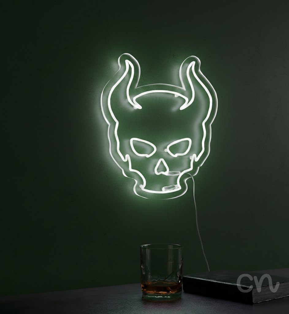 Custom Neon | Devil Skull Neon Sign | 24x20 | White Light for Bedroom Bar Lounge Decor