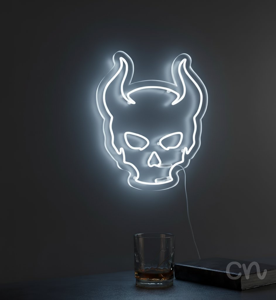 Custom Neon | Devil Skull Neon Sign | 24x20 | White Light for Bedroom Bar Lounge Decor 2