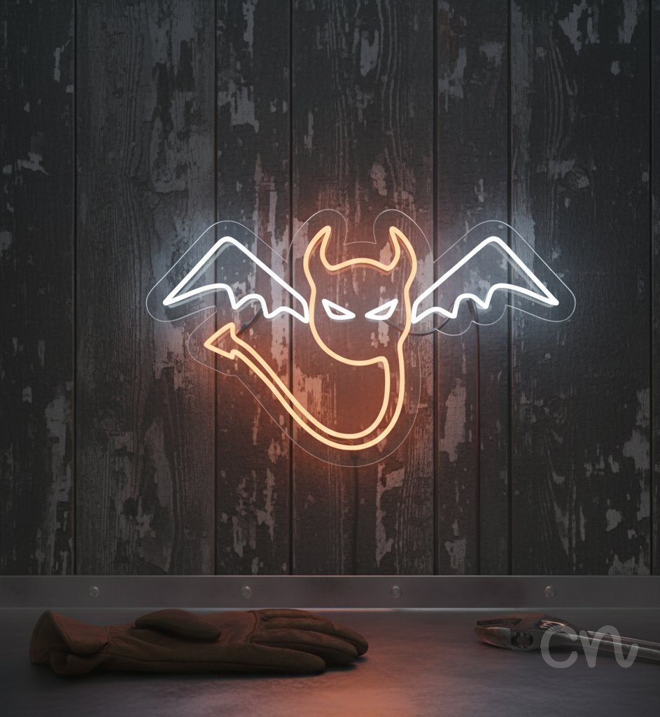 Custom Neon | Devil with Wings Neon Sign | 24x21 Inches | Orange and White Neon Sign 2