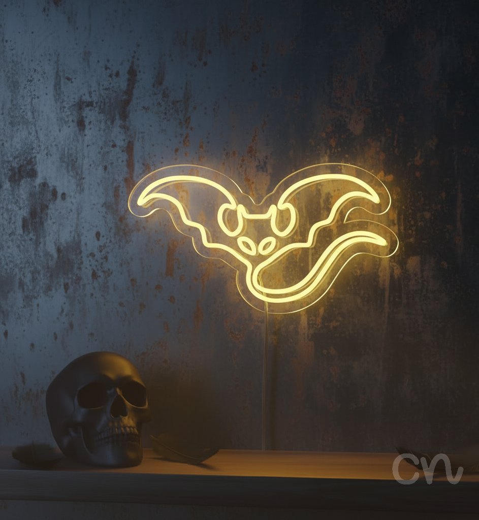 Custom Neon | Bat Design Neon Sign | 13x24 Inches | Yellow Neon Sign for Decor