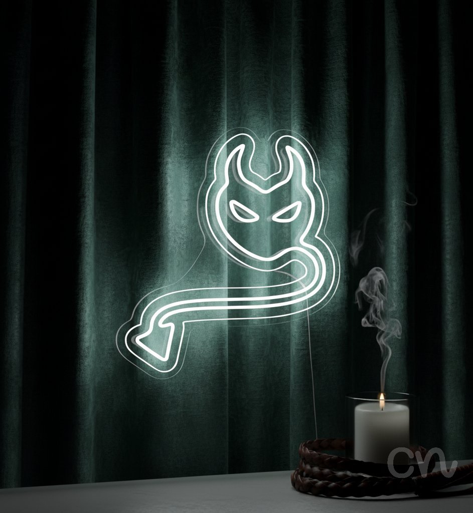 Custom Neon | Devil Face with Tail Neon Sign | 24x22 Inches | White Neon Sign 2
