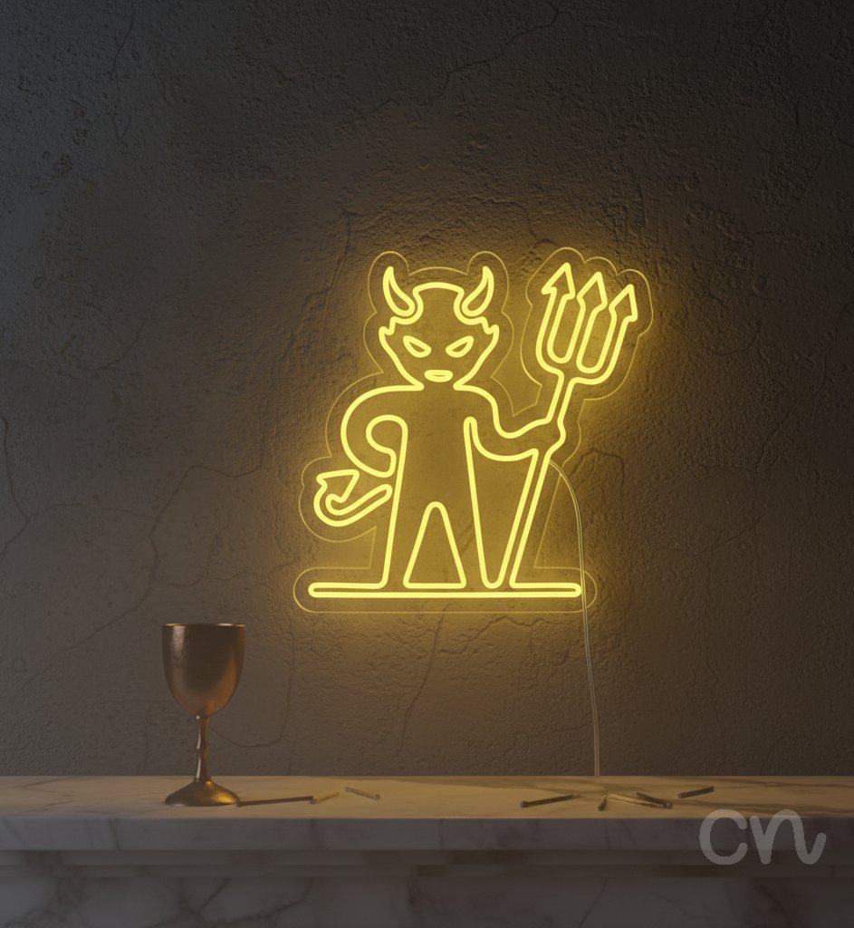 Custom Neon | Devil with Trident Neon Sign | 24x24 | Yellow Bright Glow