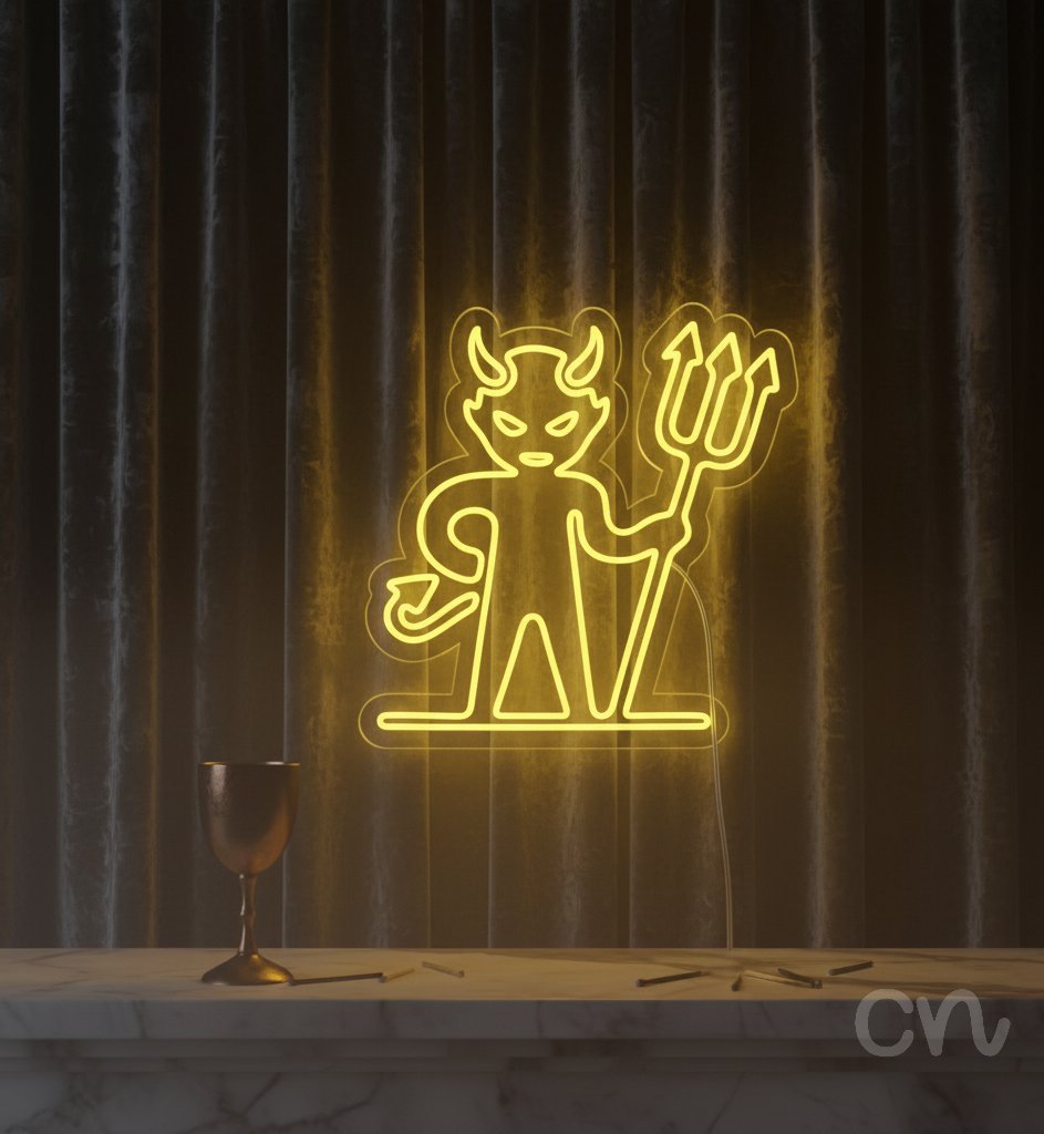 Custom Neon | Devil with Trident Neon Sign | 24x24 | Yellow Bright Glow 2