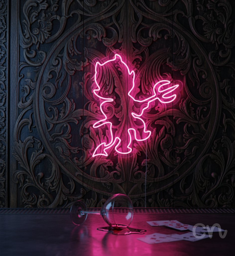 Custom Neon | Devil with Pitchfork Neon Sign | 28x24 | Hot Pink