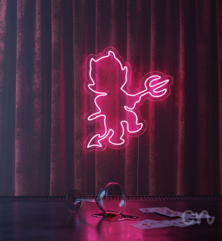 Custom Neon | Devil with Pitchfork Neon Sign | 28x24 | Hot Pink 2