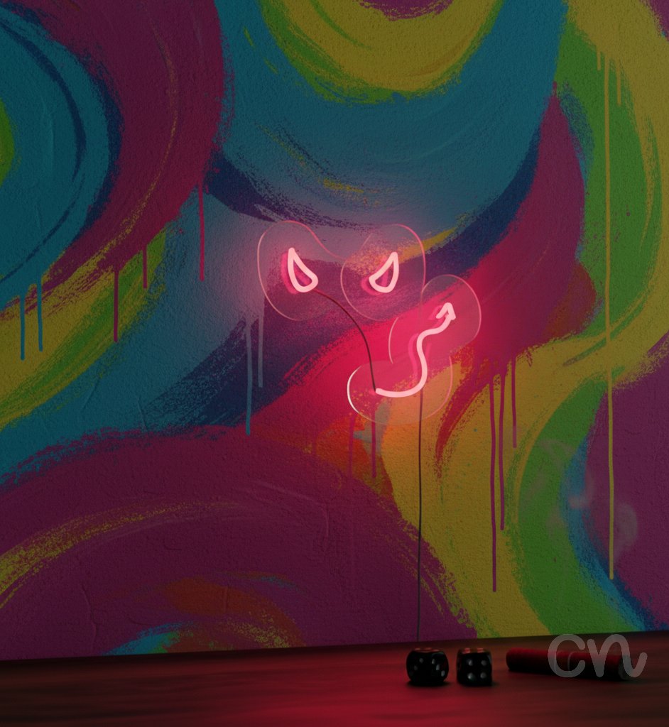 Custom Neon | Devil Face Neon Sign | 13x15 | Bright Pink