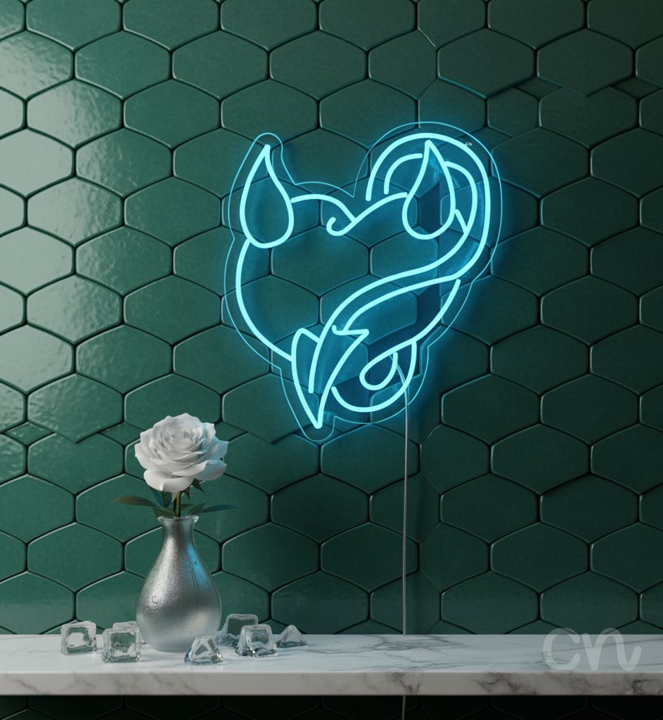 Custom Neon | Heart with Horns Neon Sign | 24x21 Inches | Ice Blue Neon Sign