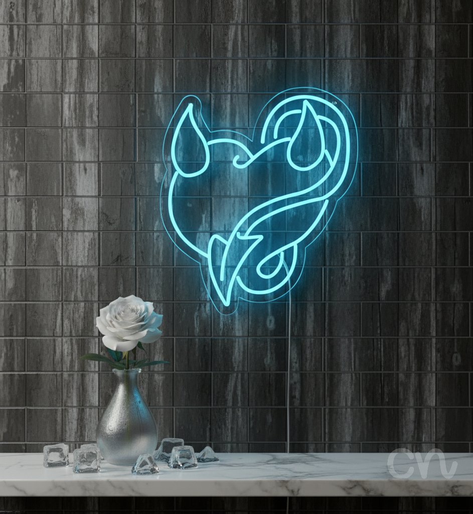 Custom Neon | Heart with Horns Neon Sign | 24x21 Inches | Ice Blue Neon Sign 2