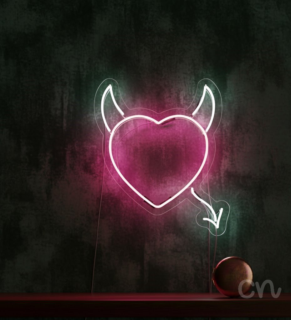 Custom Neon | Devil Heart Neon Sign | 24x21 Inches | Red Neon Sign for Home Decor