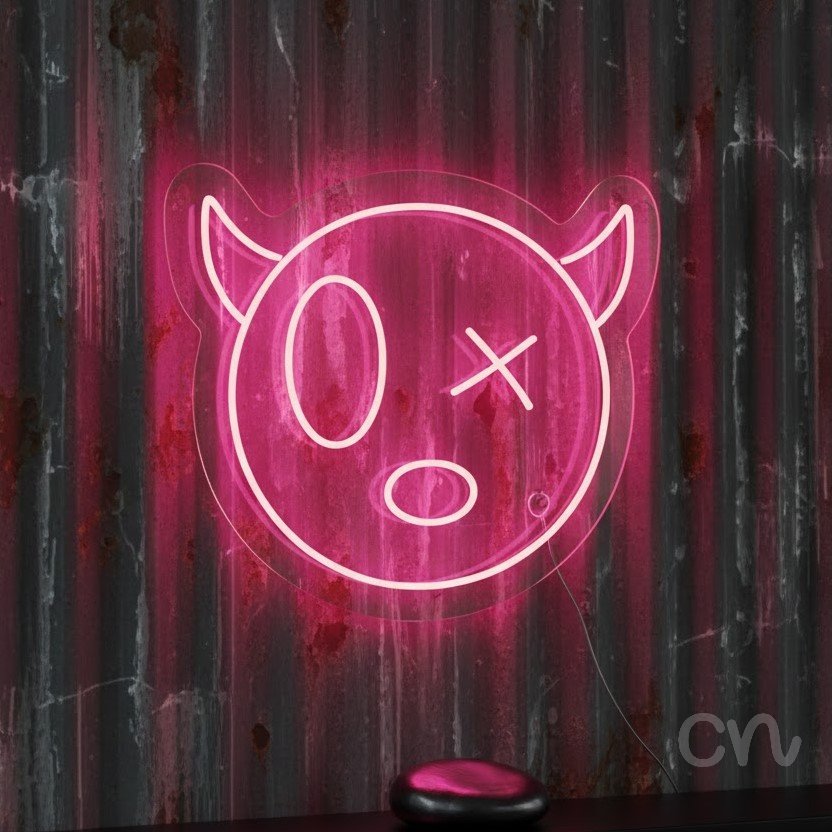 Custom Neon | Abstract Face with Horns Neon Sign | 21x24 | Hot Pink