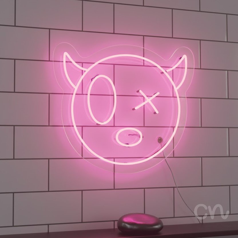 Custom Neon | Abstract Face with Horns Neon Sign | 21x24 | Hot Pink 2