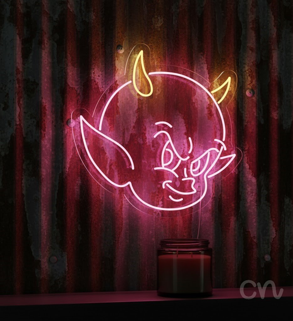 Custom Neon | Devil Face Neon Sign | 30x30 | Red and Yellow Neon Sign for Decor 2