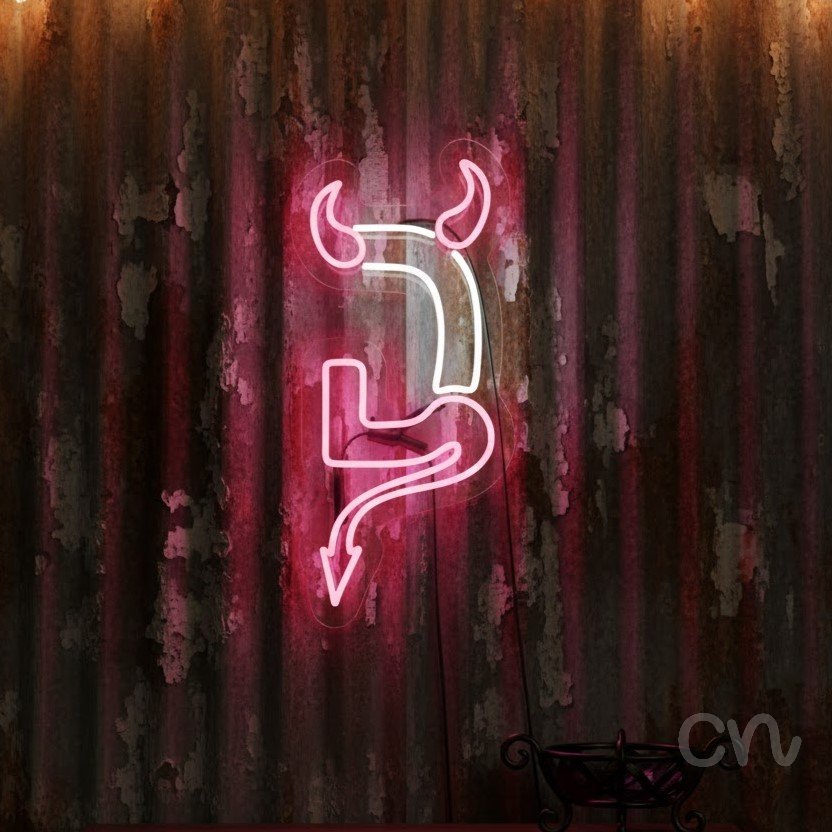 Custom Neon | Devil Horns Neon Sign | 24x11 | Hot Pink Neon Sign for Parties and Bars