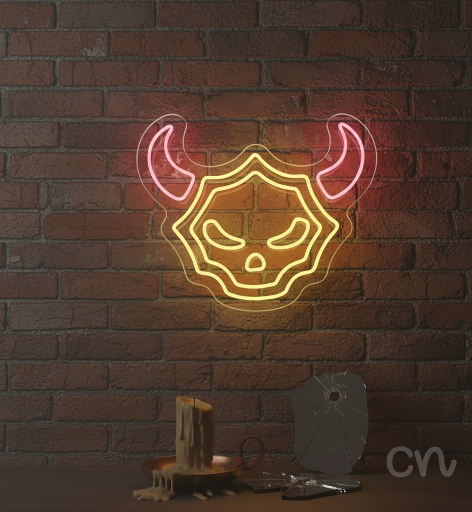 Custom Neon | Devil Skull Neon Sign | 20x24 | Yellow and Red Neon Sign for Decor