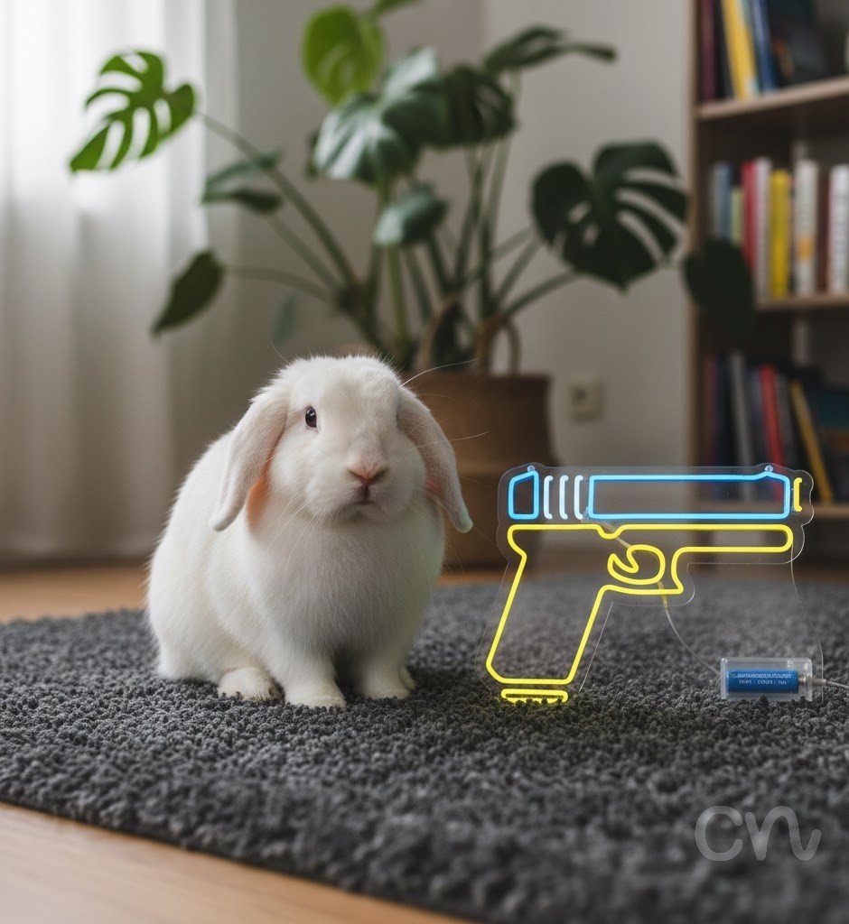 Custom Neon | Pistol Design Neon Sign | 18x24 | Yellow and Light Blue 2