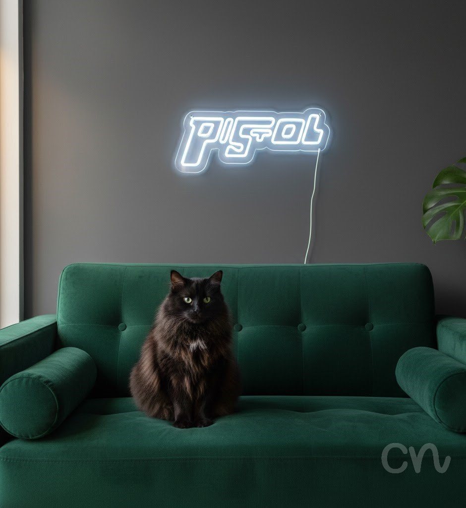 Custom Neon | Pistol Neon Sign | 11x25 | White Neon Sign for Wall Decor Modern Design 2