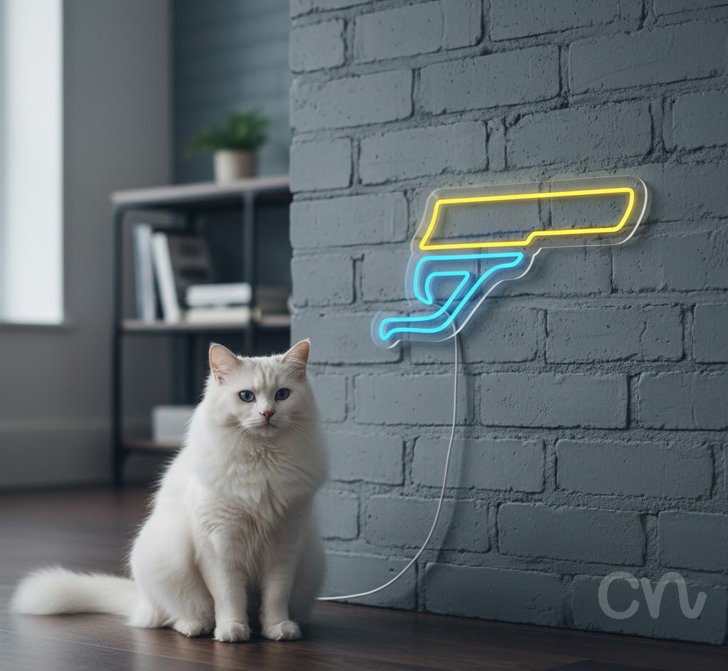 Custom Neon | Gun Design Neon Sign | 13x24 Inches | Yellow and Blue Neon Sign 2