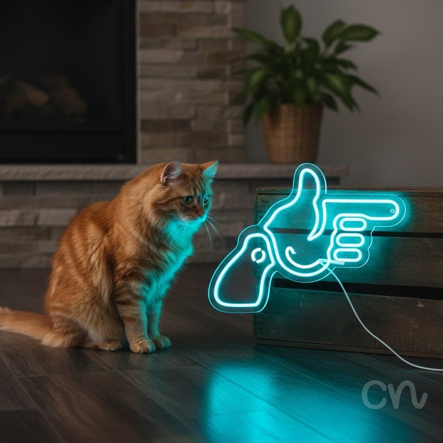 Custom Neon | Pointing Hand Neon Sign | 18x24 | Ice Blue Neon Sign for Decor 2