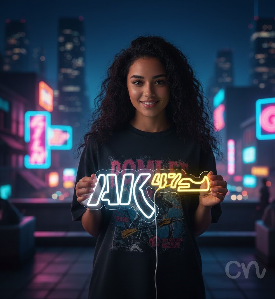 Custom Neon | Ak47 Neon Sign | 10x24 | Yellow White Neon Sign for Wall Decor