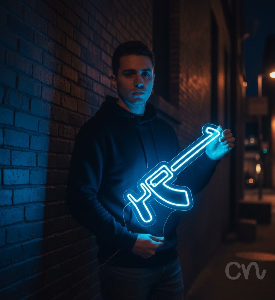 Custom Neon | Gun Design Neon Sign | 12x24 | Light Blue