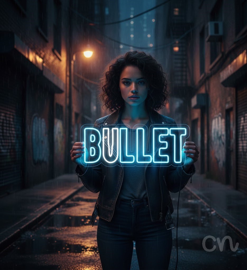 Custom Neon | Bullet Neon Sign | 10x24 | Ice Blue Neon Sign for Home Bar Decor