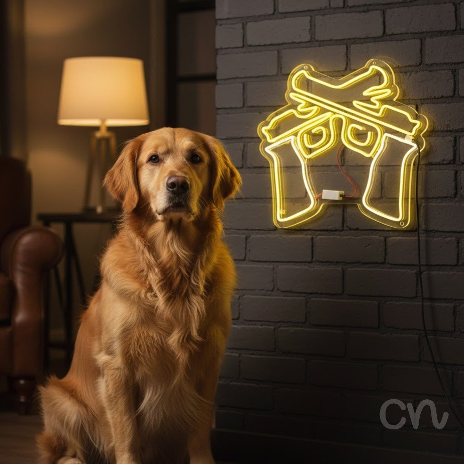 Custom Neon | Crossed Pistols Neon Sign | 24x27 | Yellow Neon Sign for Bar Man Cave 2