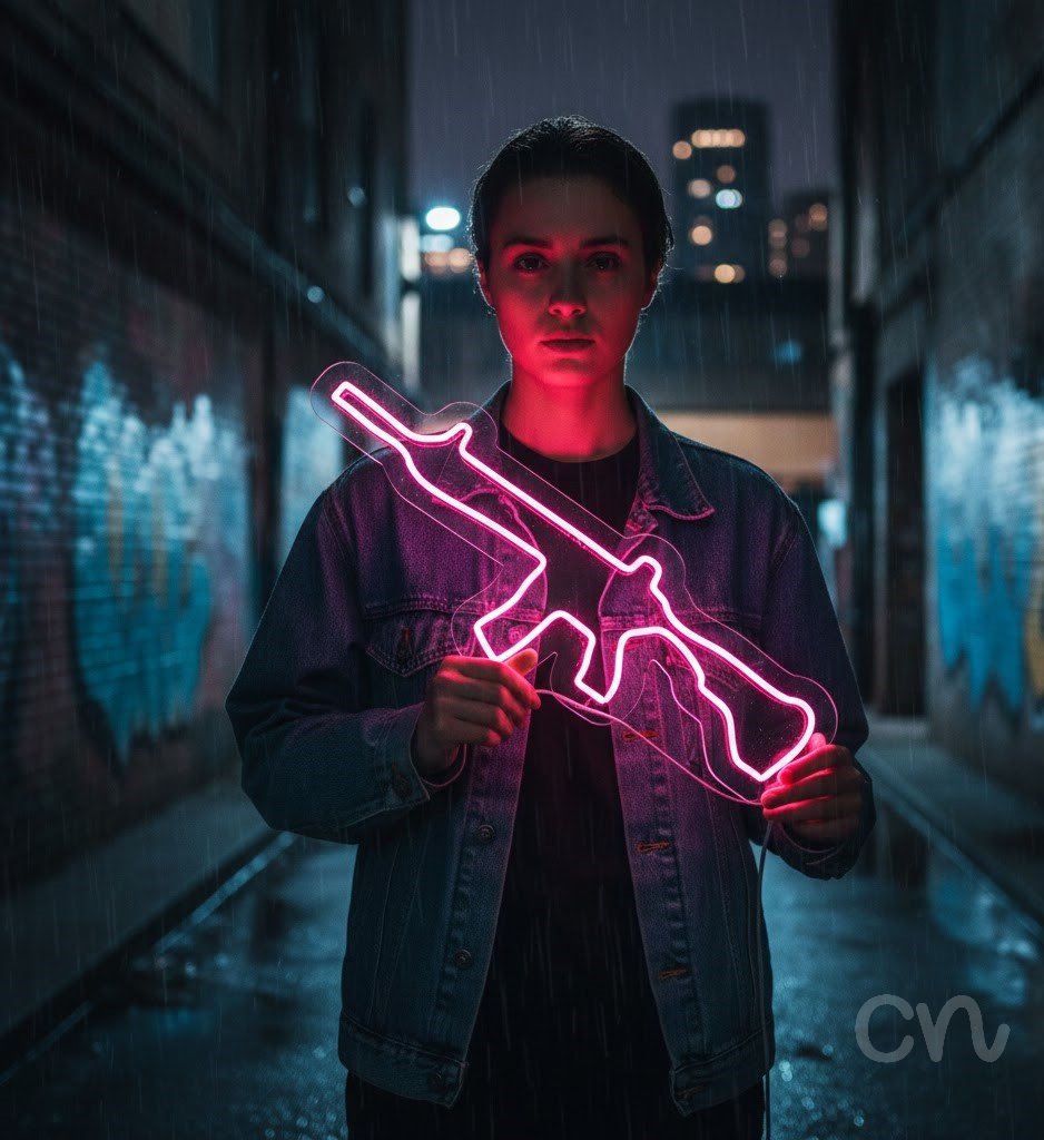 Custom Neon | Rifle Design Neon Sign | 21x24 | Hot Pink